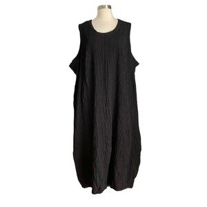 Prisa Lagenlook Artsy Balloon Textured Maxi Dress Oversized Black